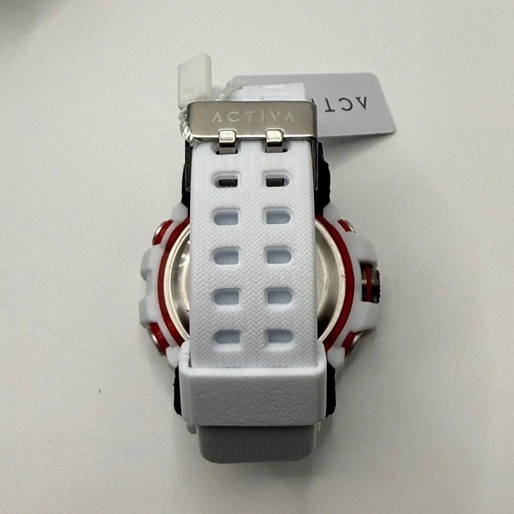 Activa Mens Digital Sports Watch White Red Resin Strap ACW8020-012 New